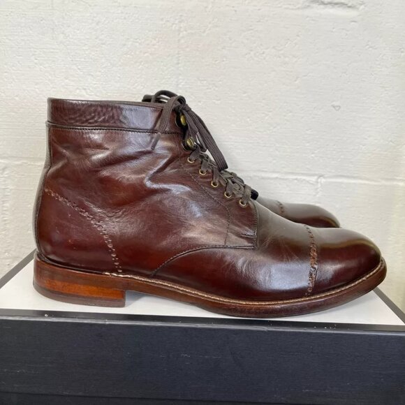 Cole Haan C11665 Brown Leather Goodyear Welted Ankle Boots Cap Toe Men's Sz 12 M - Picture 2 of 14